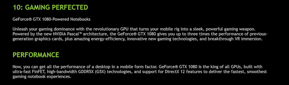 NVIDIA GeForce GTX 1080 Móvil Características