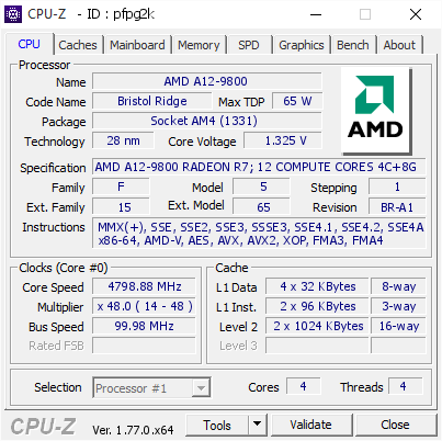 A12-9800 OC 4.8GHz CPU-Z
