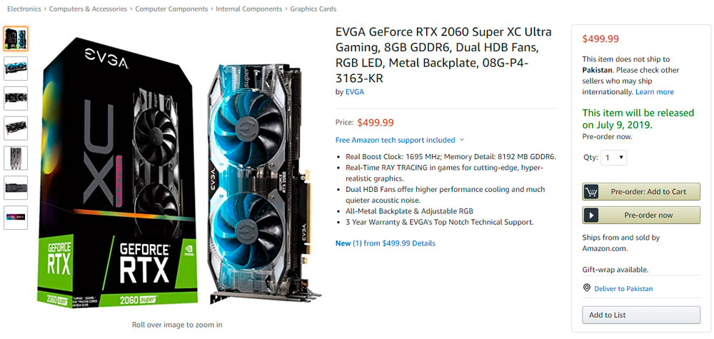 EVGA GeForce RTX 2060 SUPER XC Ultra Gaming Amazon