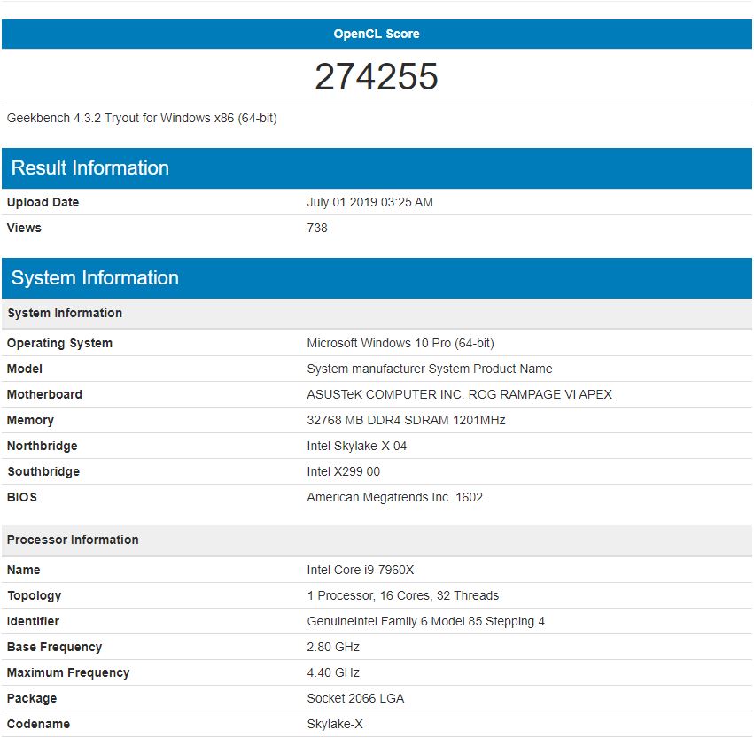 AMD Radeon RX 5700 Geekbench OpenCL