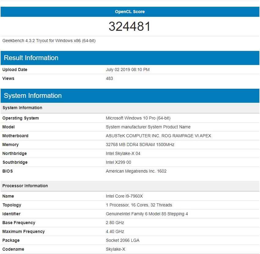 AMD Radeon RX 5700 XT Geekbench OpenCL