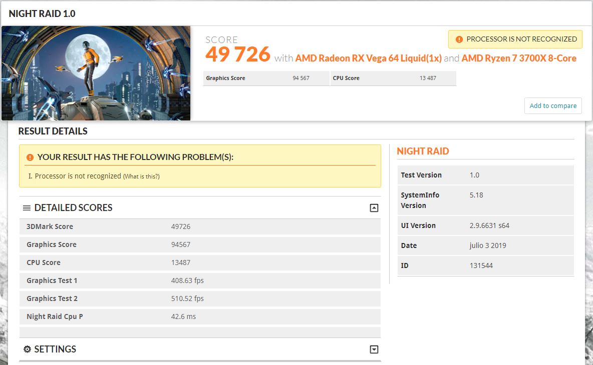 AMD Ryzen 7 3700X 3DMark Night Raid